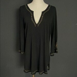 LUCKY BRAND black beaded tunic top